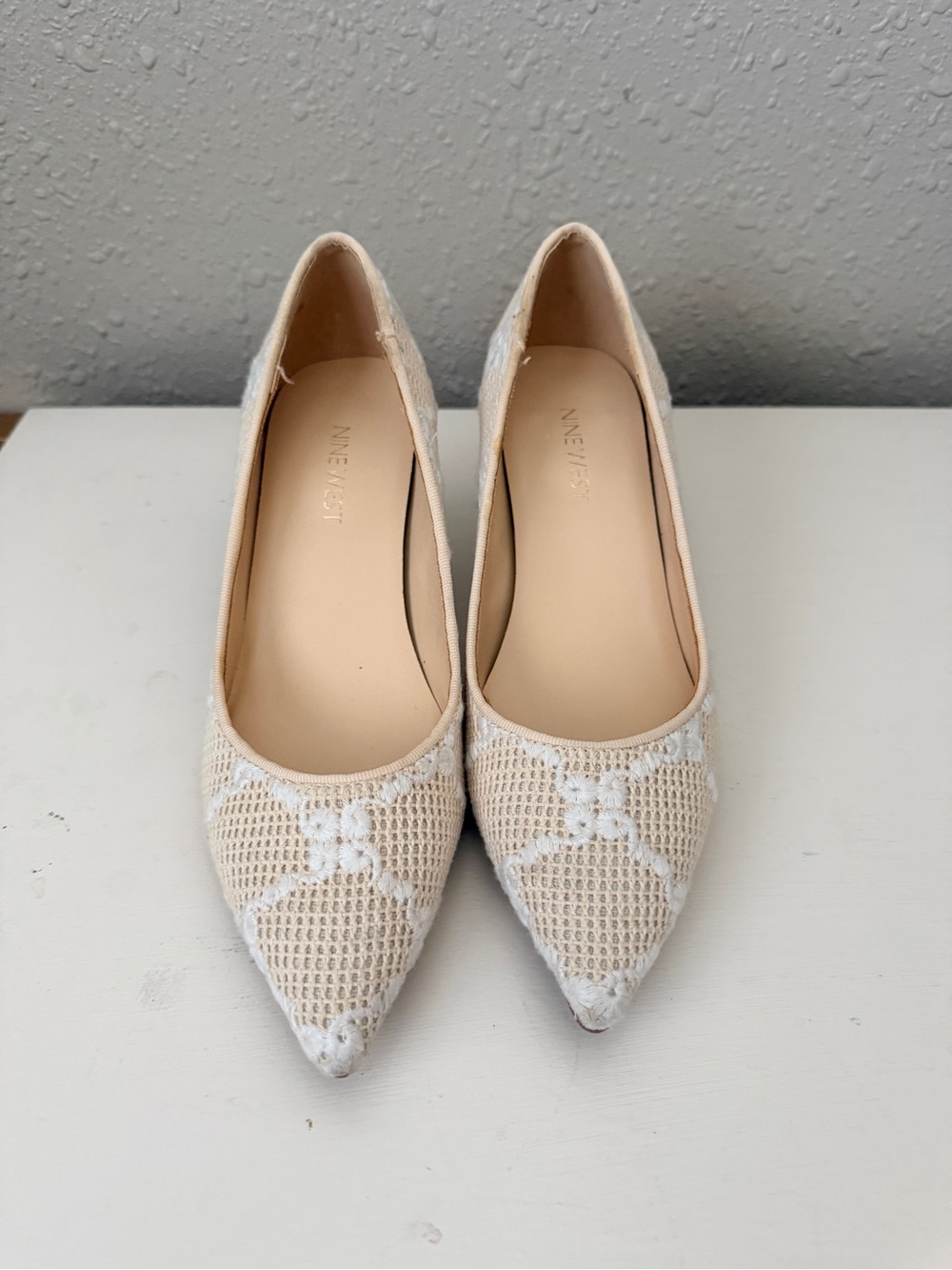 Nine West Beige Crochet Pointed Toe Heels
